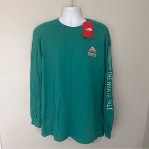 The North Face Porcelain Green Script Mens NWT Long Sleeve Tee - XL